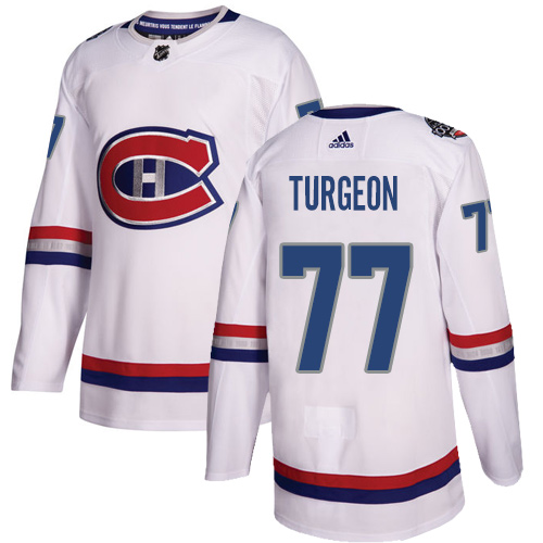 Adidas Canadiens #77 Pierre Turgeon White Authentic 100 Classic Stitched NHL Jersey - Click Image to Close